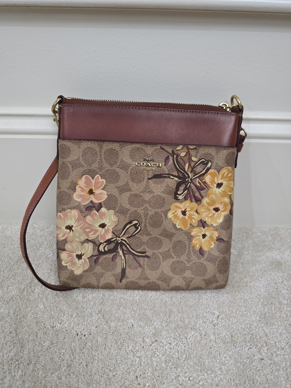 Coach Floral Signature Crossbody in Brown, Tan and Yellow